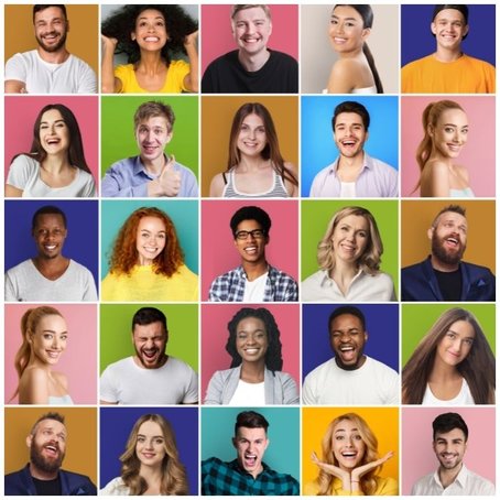 Collage of diverse people with different expressions and backgrounds, representing a range of user personas.