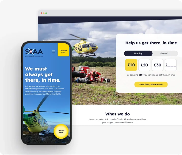 Desktop and mobile display of SCAA website design