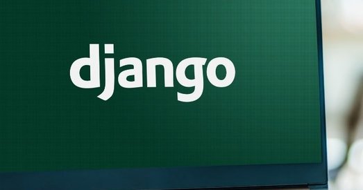 Laptop displaying the Django logo on a green screen, representing the open-source Python web framework.